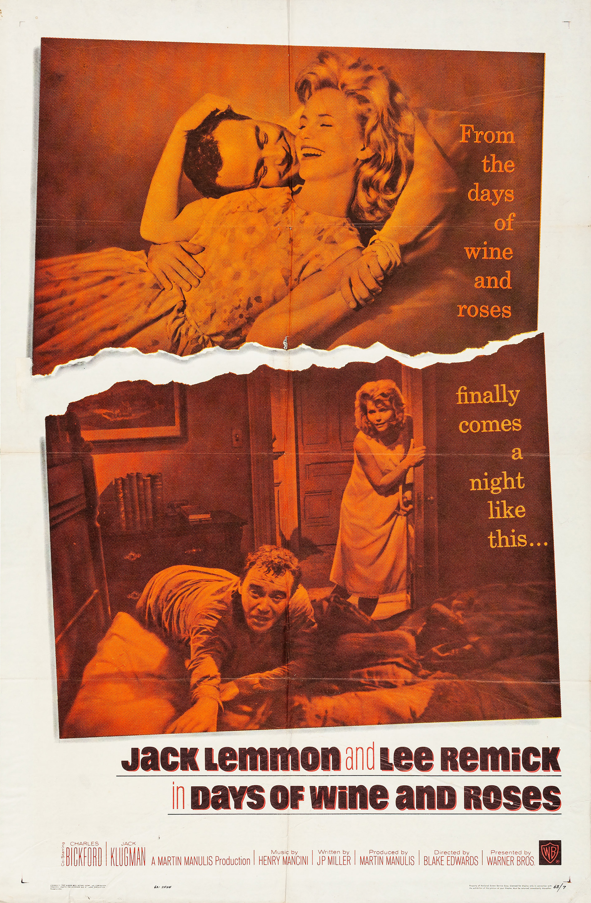Imagem de referência de Days of Wine and Roses, descrito nos dados abertos como filme de 1962 dirigido por Blake Edwards