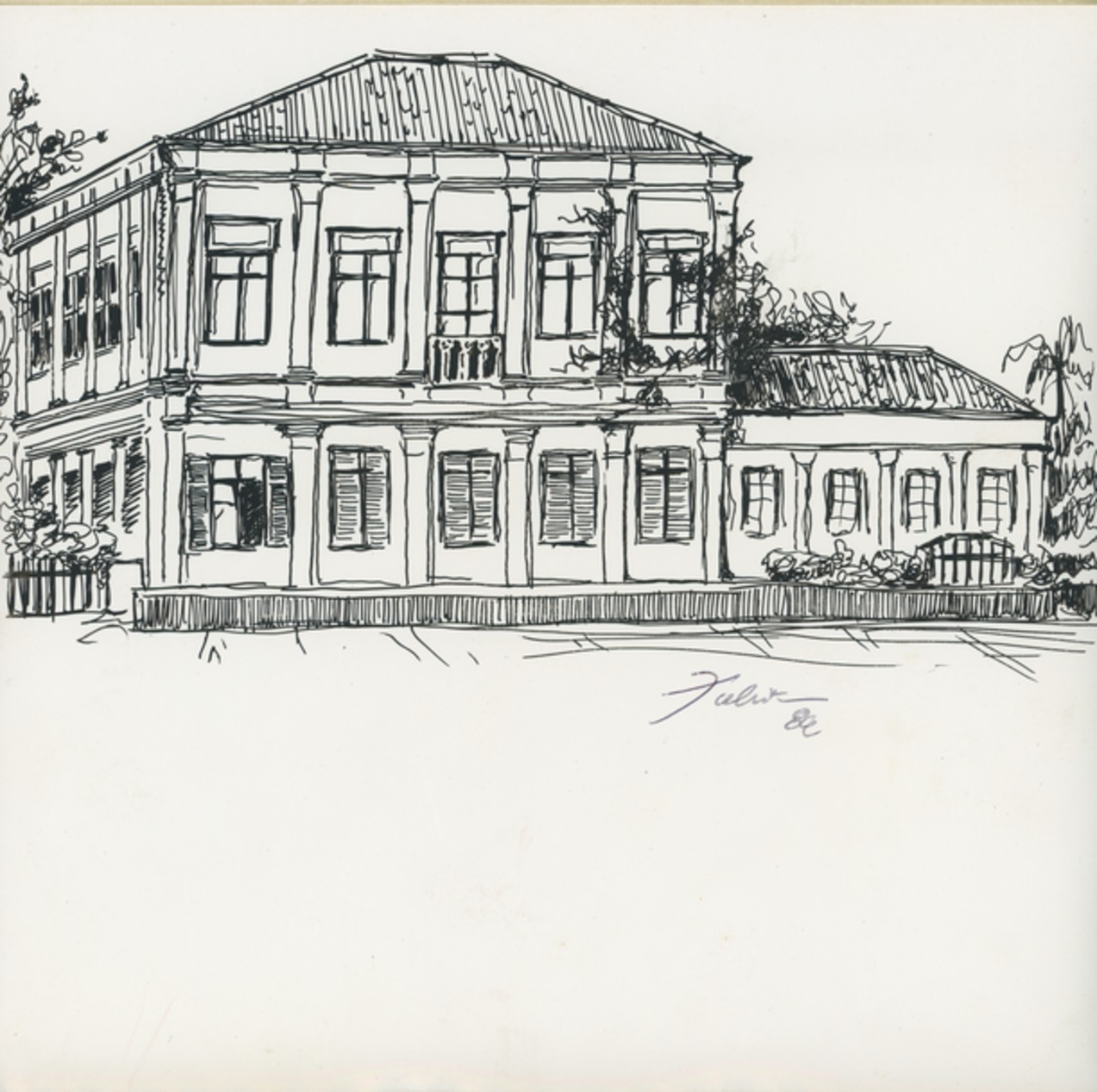 Imagem de referência de Sede da Fazenda Santa Genebra, descrito nos dados abertos como desenho de Fúlvia Gonçalves (FG 166)