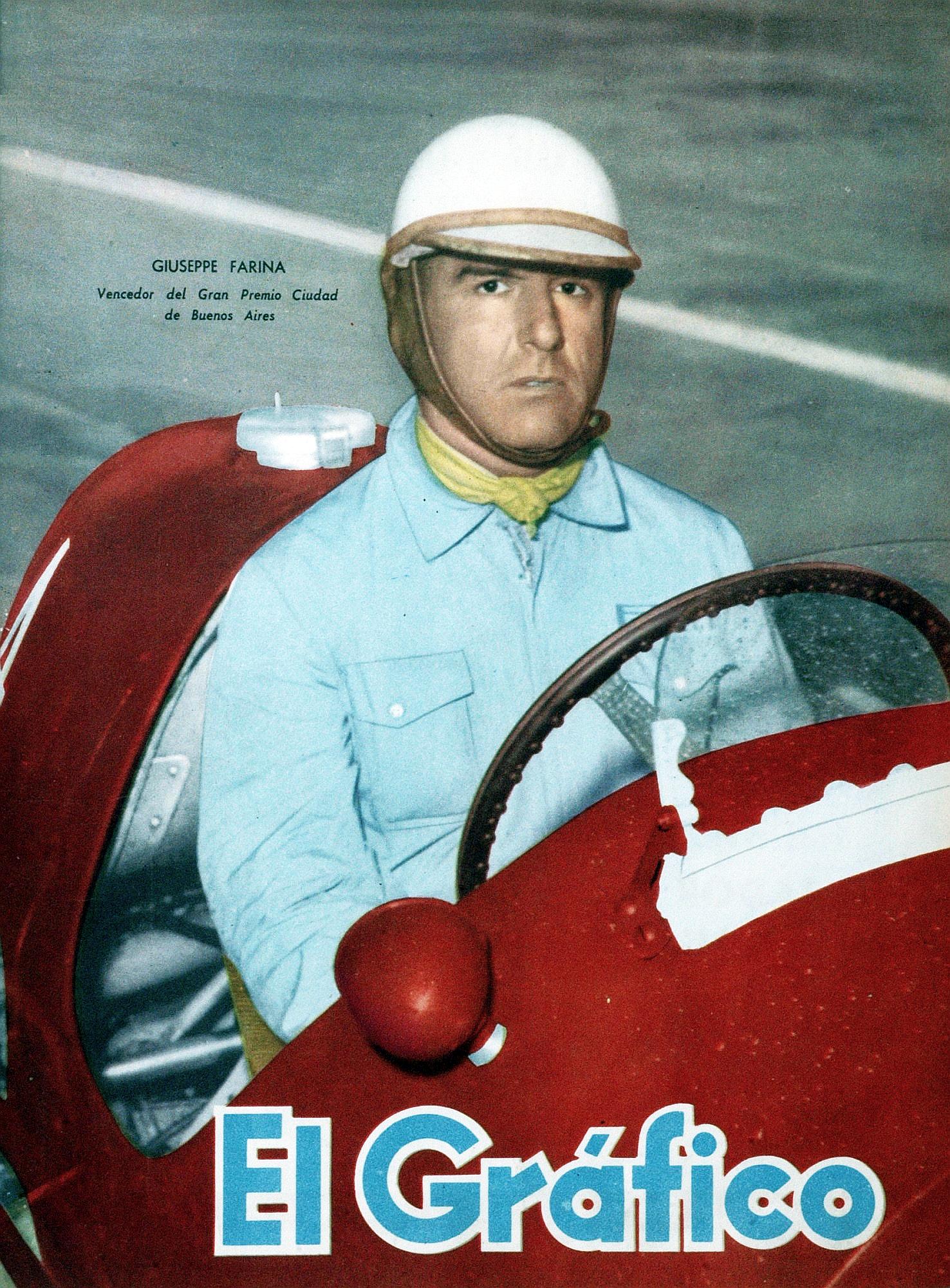 Imagem de referência de Giuseppe Farina, descrito nos dados abertos como automobilista italiano, campeão mundial de Fórmula 1 em 1950