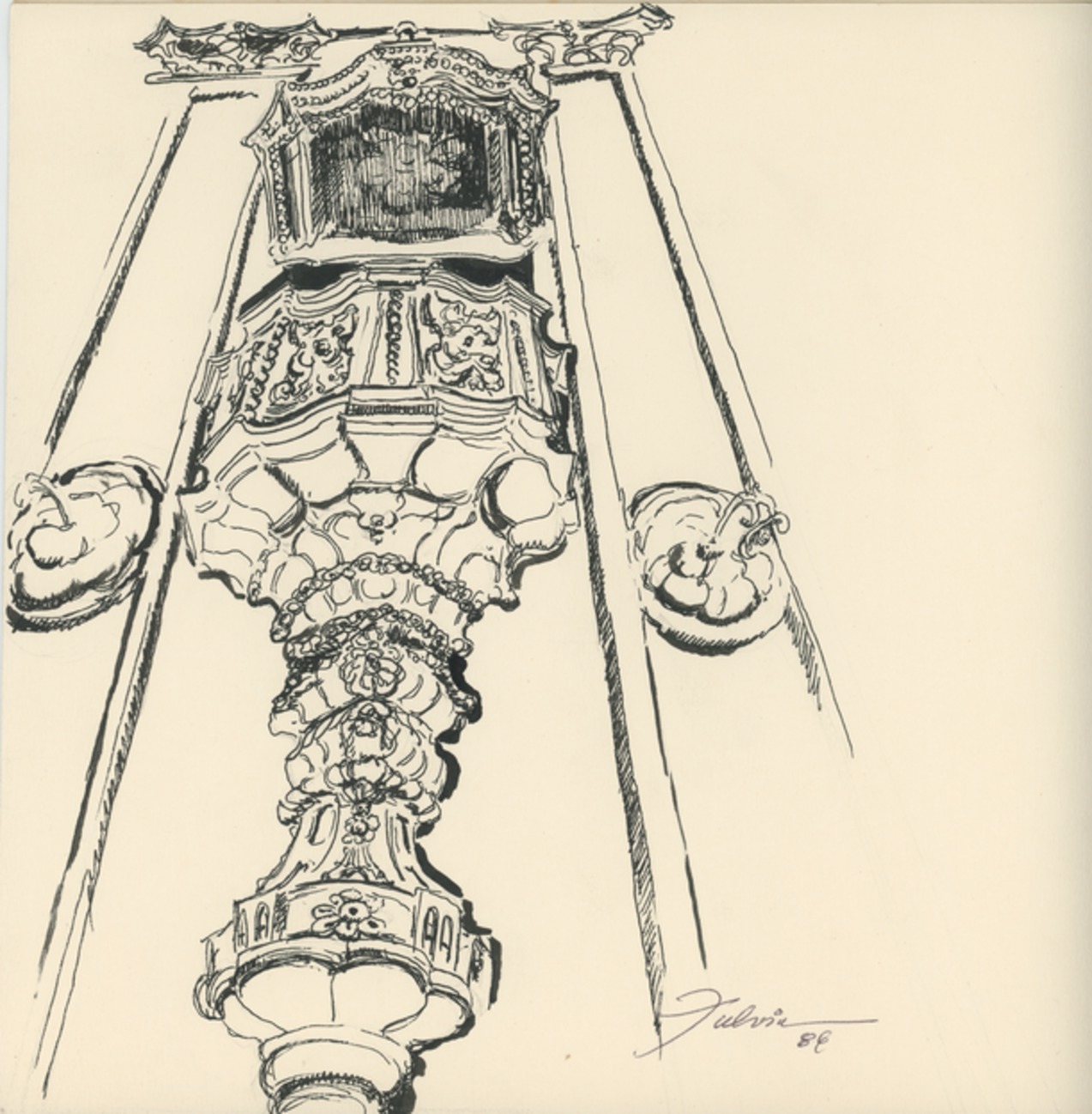 Imagem de referência de Púlpito da Catedral Metropolitana de Nossa Senhora da Conceição, descrito nos dados abertos como desenho de Fúlvia Gonçalves (FG 49)