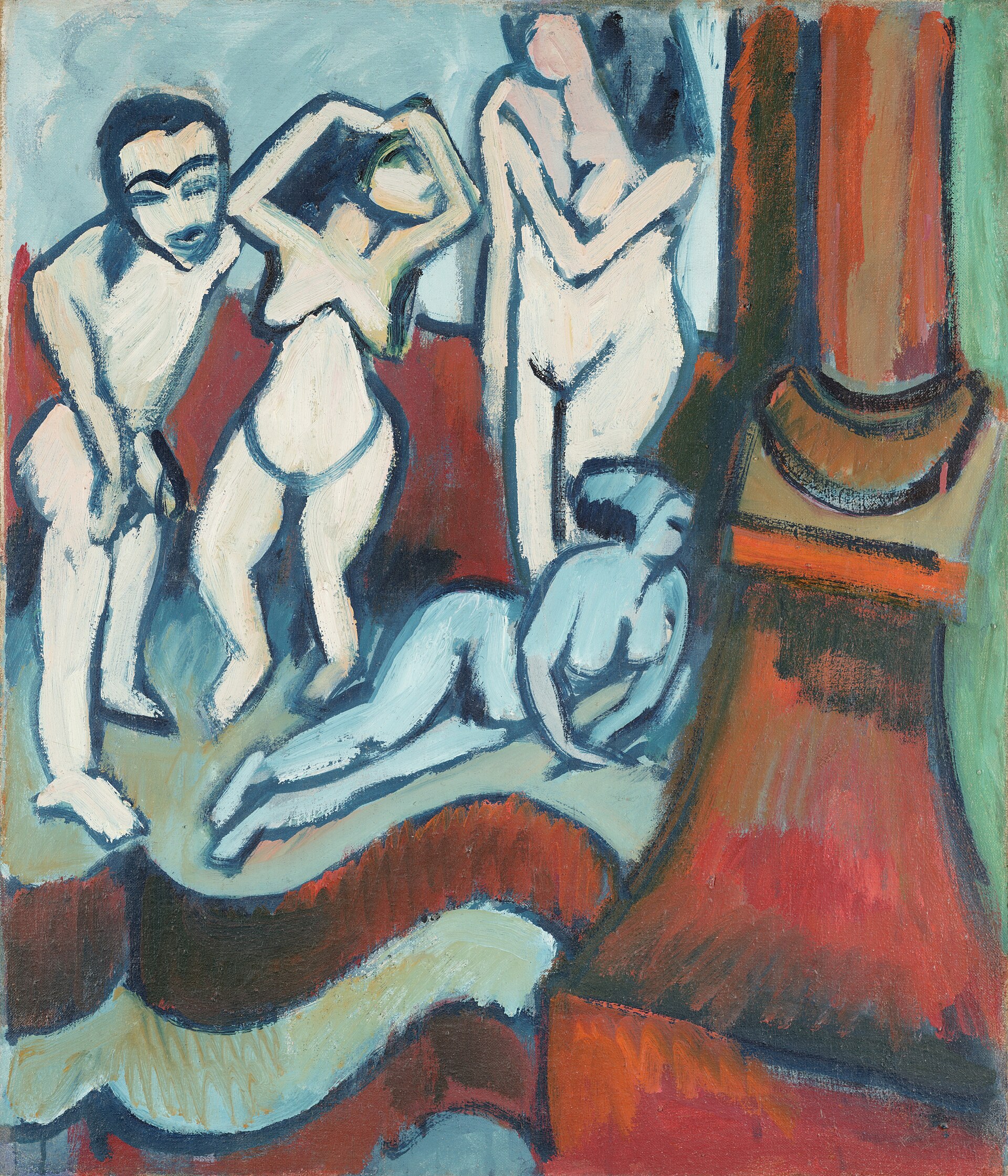 Imagem de referência de Quatro esculturas de madeira, descrito nos dados abertos como pintura de Ernst Ludwig Kirchner