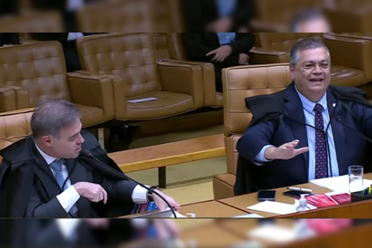 Imagem colorida de André Mendonça e Flávio Dino em plenário