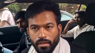 Cockroach Janta Party (CJP) founder Abhijeet Dipke talks to the media as he arrives to visit affected tribal families at a village, in Balaghat district, Madhya Pradesh, Saturday, Sept. 12, 2026. (PTI)