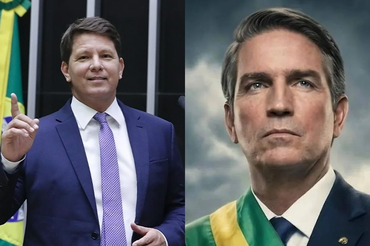 Montagem de imagens mostra Mario Frias (à esquerda) e Pôster do filme sobre Jair Bolsonaro (à direita) - Metrópoles