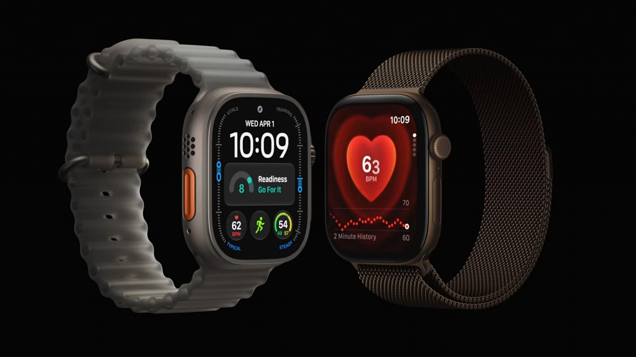 Montagem com Apple Watch Ultra 4 e Apple Watch Series 12