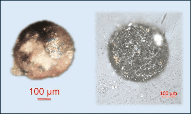O fragmento tinha apenas 10 micrômetros e era composto principalmente por ferro e outros metais. (Imagem: Bindi et al., Sci. Adv., 2026)