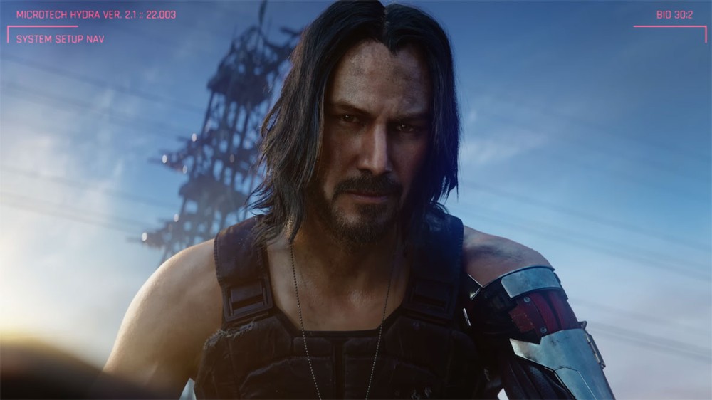 Cyberpunk 2077 traz o ator Keanu Reeves como o roqueiro Johnny Silverhand — Foto: Reprodução/Cyberpunk 2077