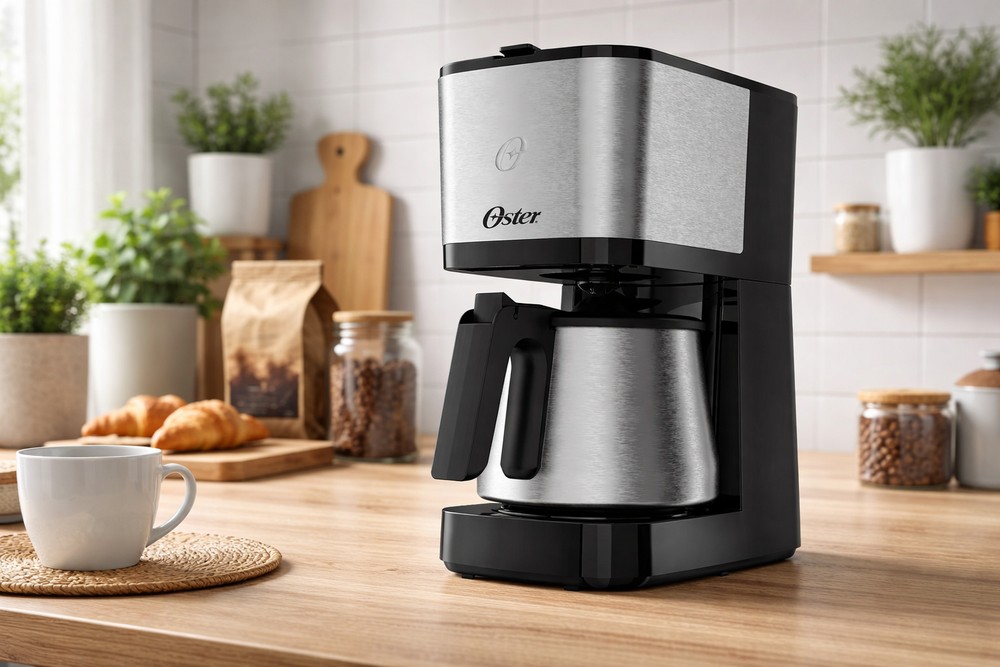 cafeteira inox oster — Foto: Oster/Cenário gerado com IA