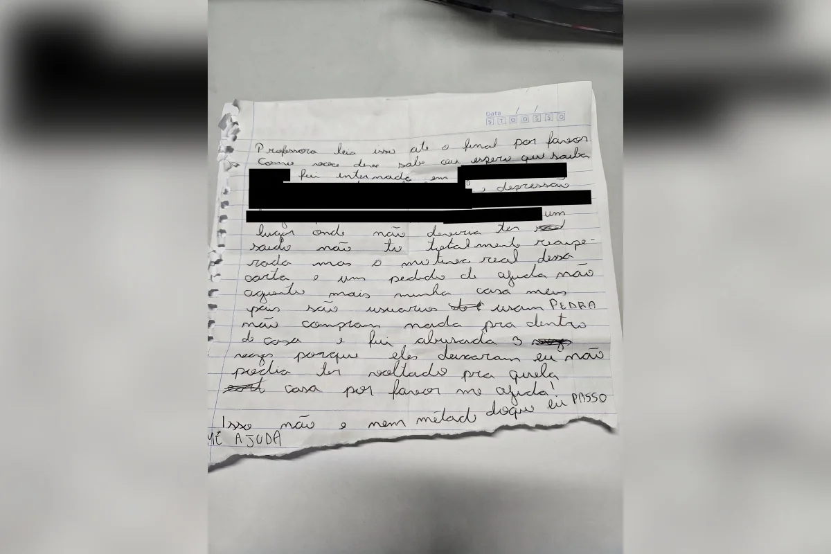 “Me ajuda”: adolescente denuncia abuso em carta na escola e pais são presos